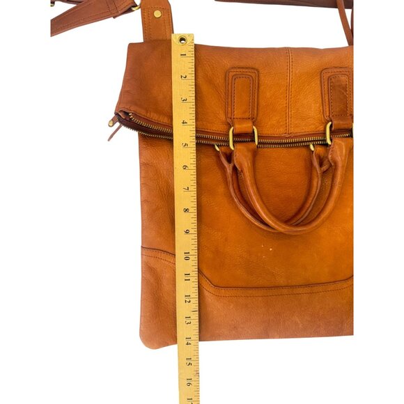 Sabina NY Leather Fold Over Crossbody Bag With Adjustable Strap Cognac - Picture 7 of 10